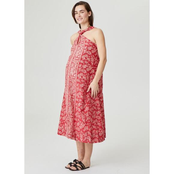 Hatch Rosalie Bandana Red Floral Maternity Midi Dress Size 2 Cross Straps - Picture 1 of 16